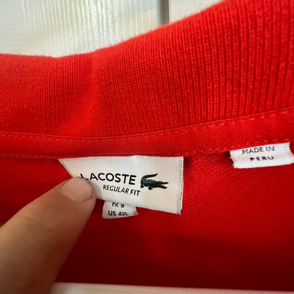 Lacoste Men's Collared Short Sleeve Shirt Red Big Logo Polo Golf Shirt Size 4XL - Picture 4 of 7